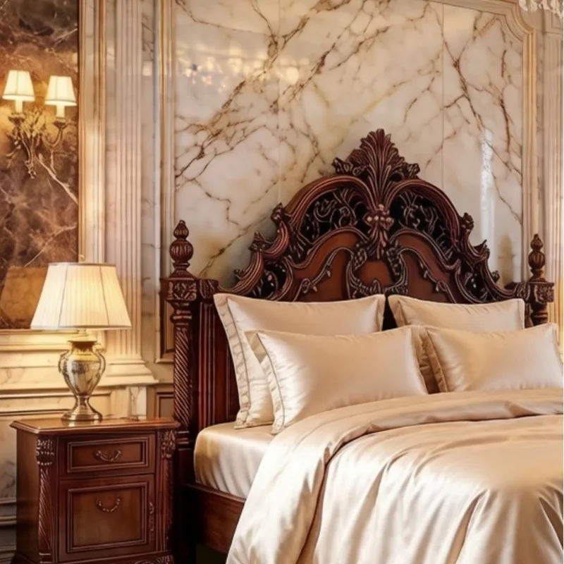 Luxury Full Solid Wood Bed for American Style Double Princess Wedding Bed High-End Villa Furniture Four-Poster Bed French