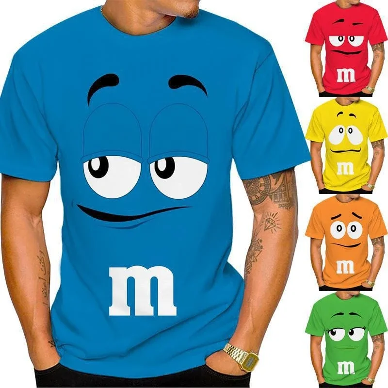 

New Lequ men's and women's 3D printed short sleeved T-shirts, unisex casual T-shirts, chocolate bean cartoons, oversized tops,