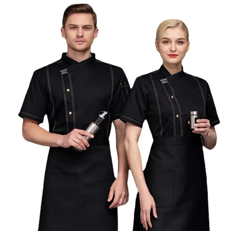 Jaqueta Chef Homens Manga Curta Cozinha Cozinheiro Camisas Unisex Restaurante Padaria Garçom Uniforme