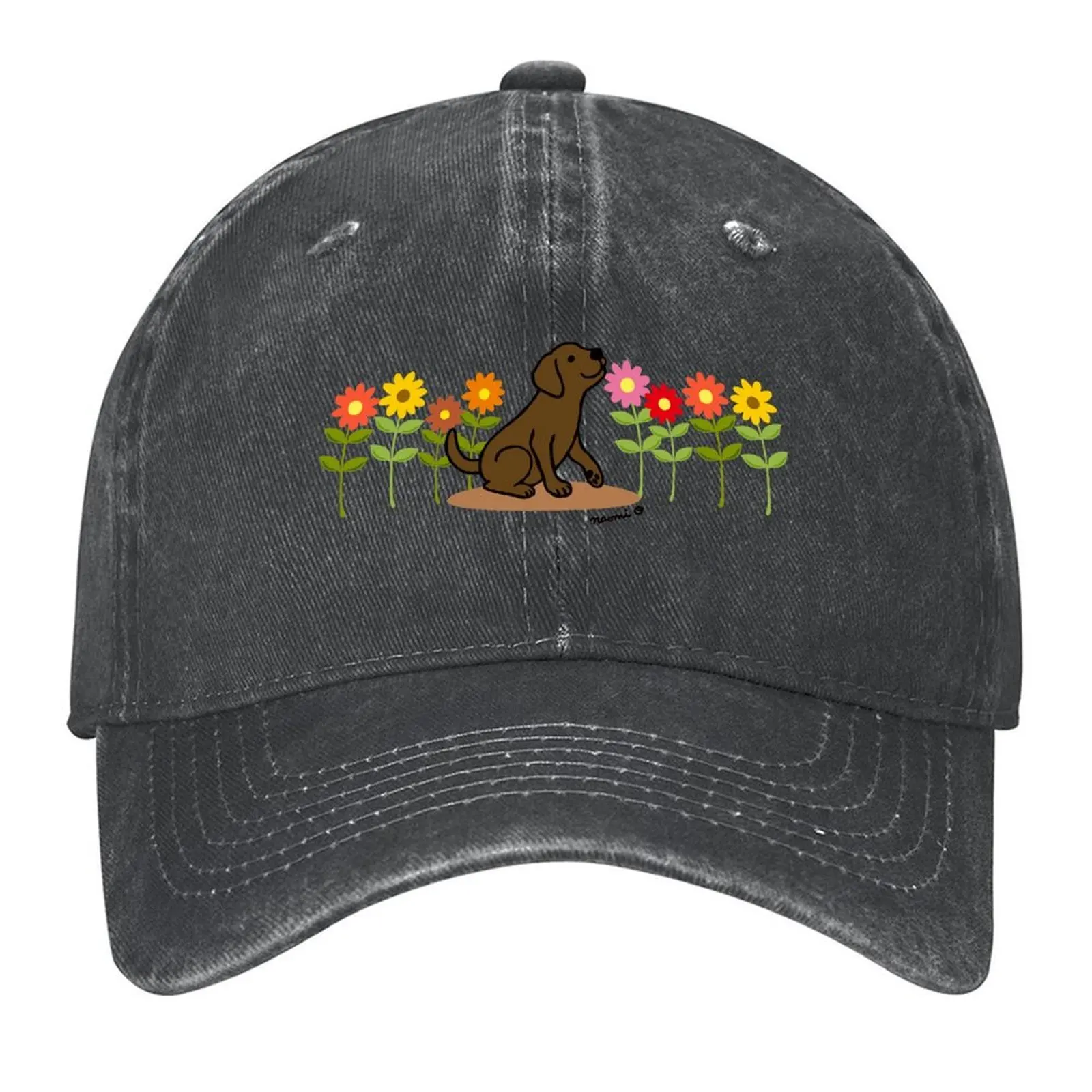 

Chocolate Labrador Puppy and Flowers Baseball Cap Hat Man Luxury sun caps Trucker Cap |-F-| Men's Women's
