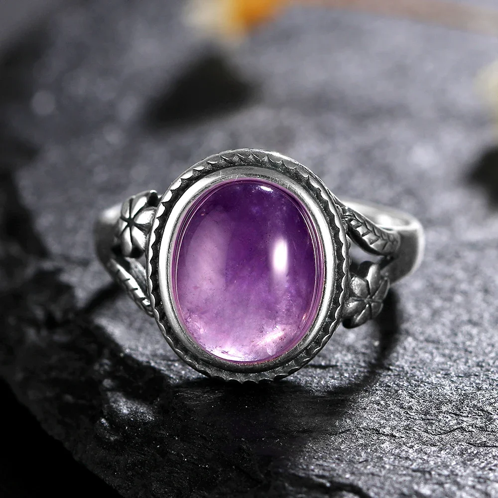 Natural 8*10MM Rose Quartz Stone Finger Ring Fashion Jewelry Rings for Women Gift 925 Sterling Silver Flower Shaped Ring