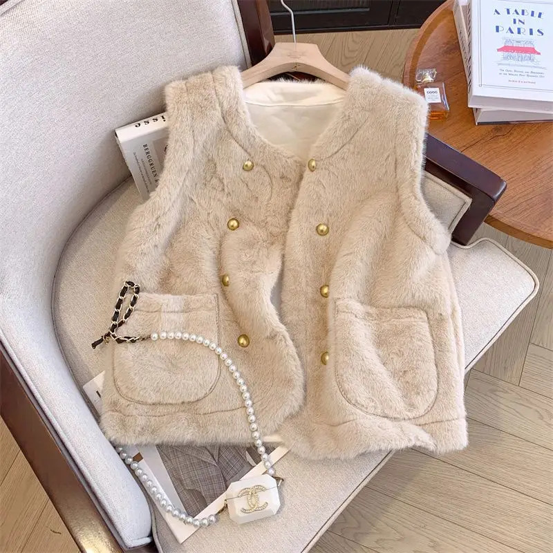 المألوف مزدوجة الصدر فروي سترة المرأة الخريف والشتاء مزاجه صدرية ضئيلة