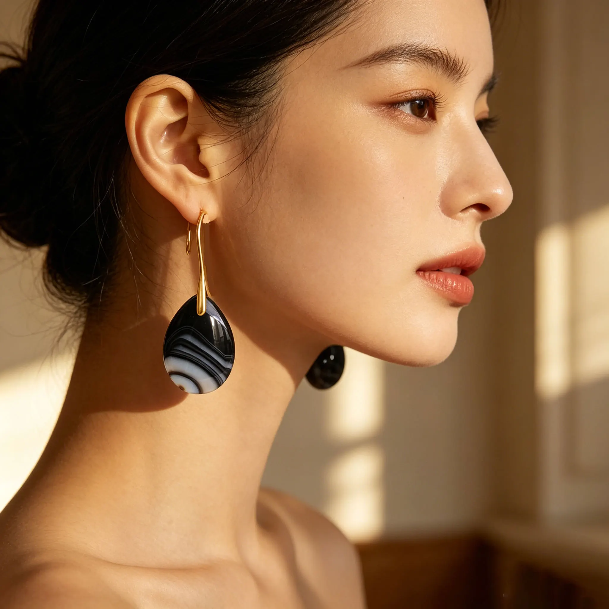 Natural Stone Pendant Women's Teardrop Earrings Elegant Gem Jewelry Creative Gift Black Obsidian Amethyst Rose Quartz Earrings
