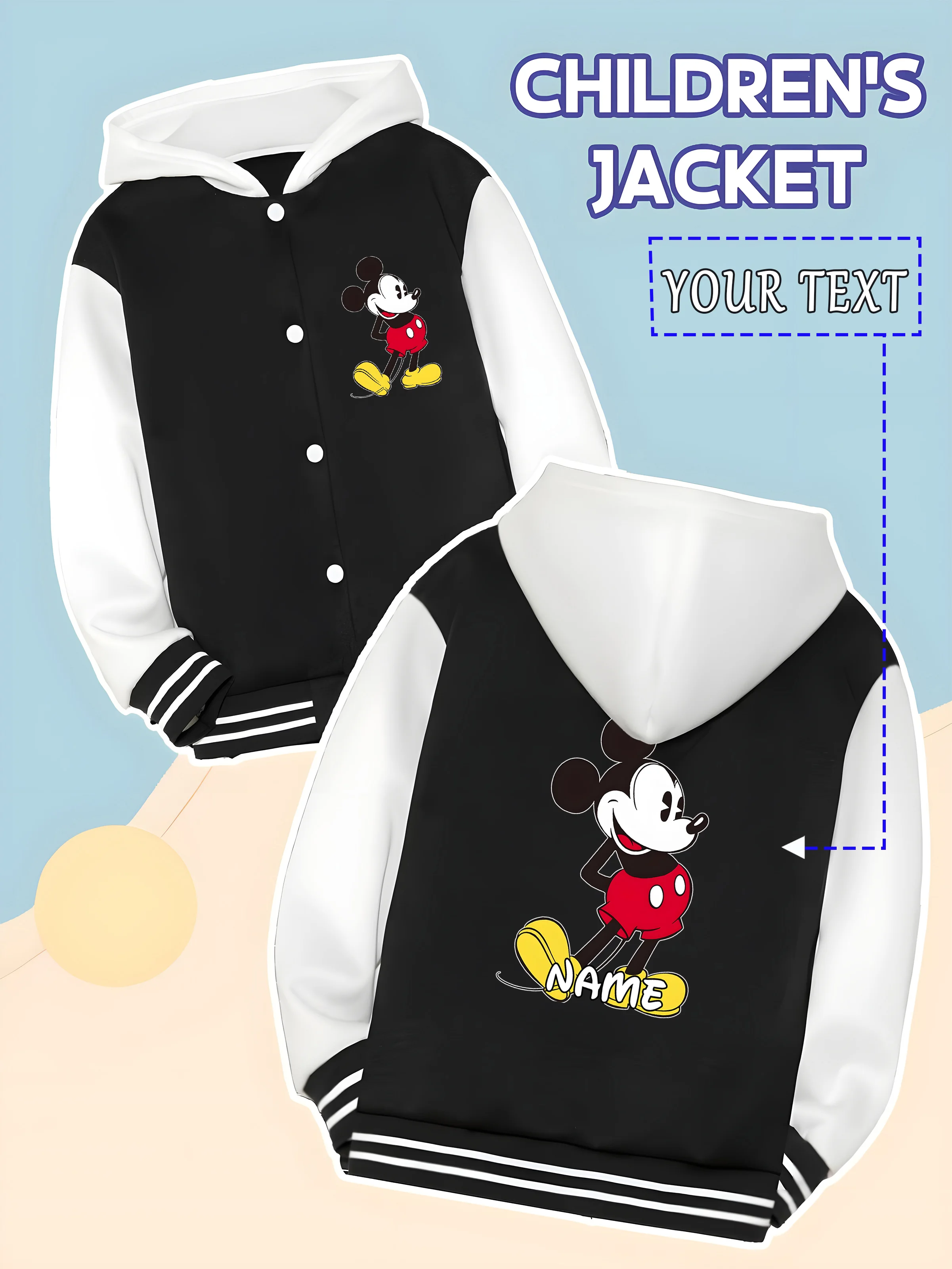 

MINISO Disney Boys Baseball Jacket - Classic Mickey Mouse print, timeless cuteness, perfect for everyday wear and family outings