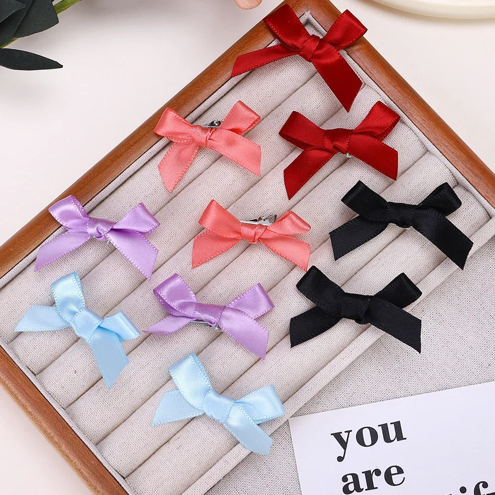 9/18Pcs Silk Ribbon Solid Bowknot Hair Clips Fashion Sweet Cute Girl Barrettes Colorful Lace Women Bobby Pin Y2K Accessories