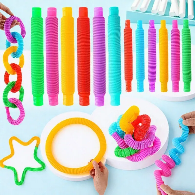 6-teiliges Set Bunte Teleskop-Streckröhren für Kinder und Erwachsene, Stressabbau-Sensorik-Spielzeug, Pädagogisches Faltbares Fidget-Spielzeug – Detail 5