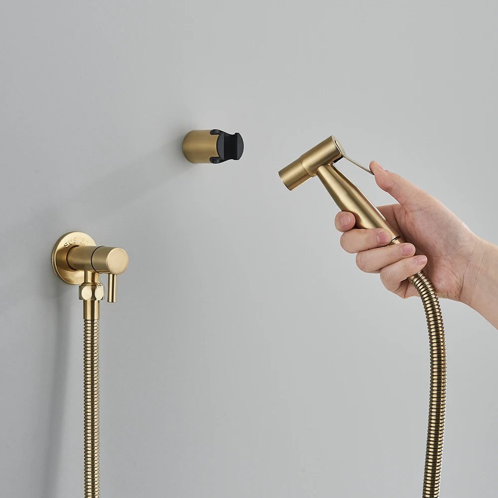 Brushed Gold Handheld Toilet Bidet Sprayer Stainless Steel Bidet Shower Hygienic Shower Wall Toilet Bidet Sprayer Cold Water