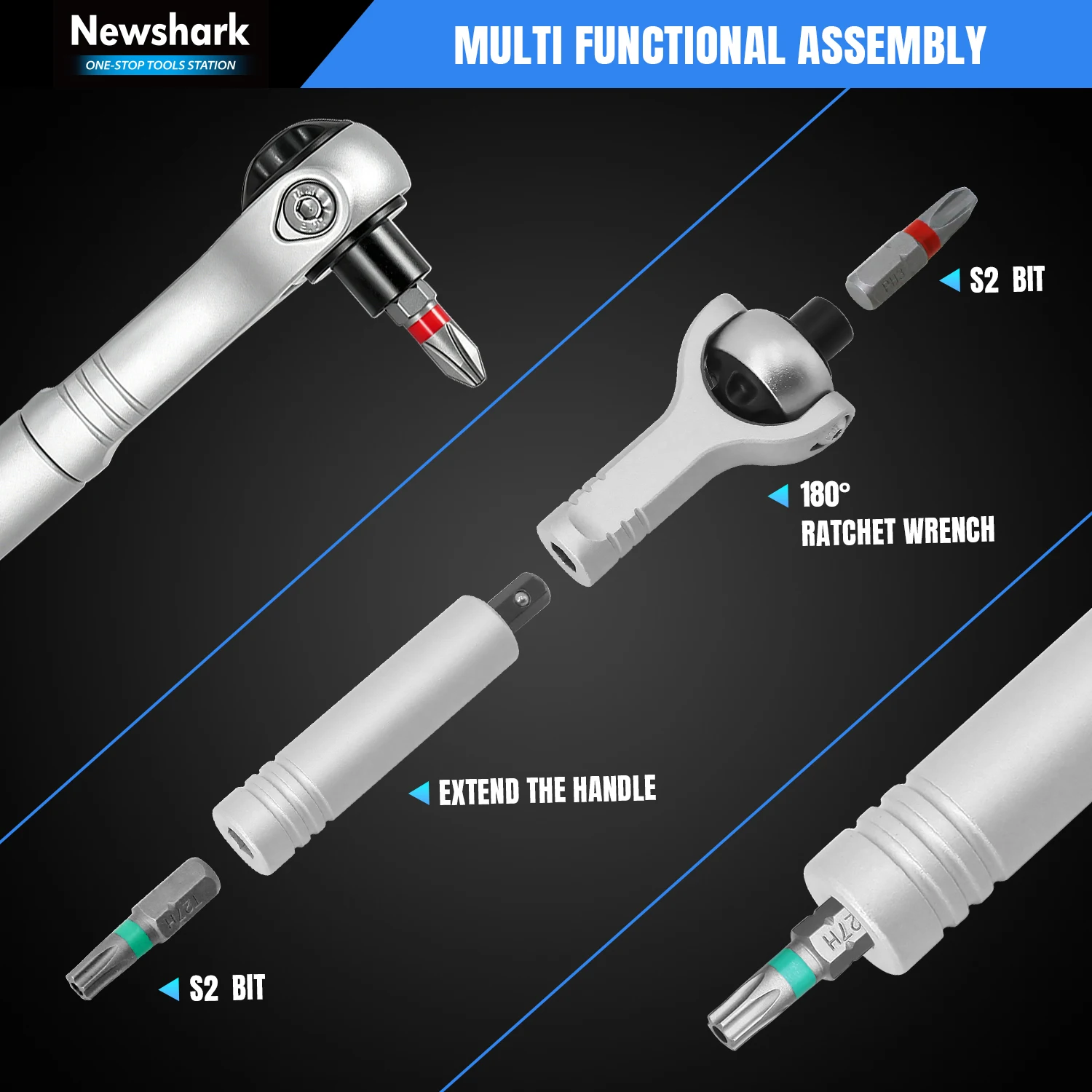 Ratchet Screwdriver Set Magnetic Socket Wrench Semi-Automatic Multi-Purpose Repair Tool with Detachable Handle,180° Ratchet Head