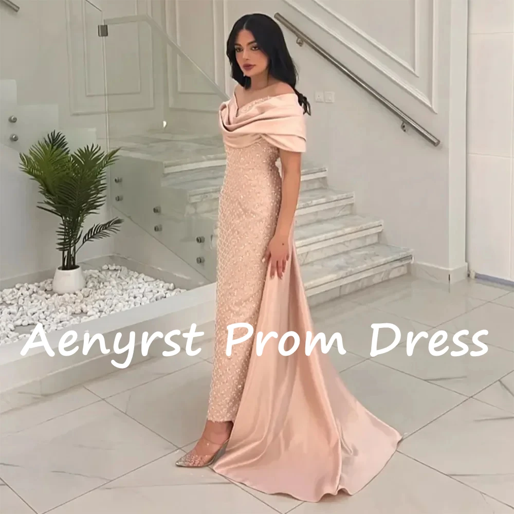 Aenyrst-vestidos de graduación de Arabia Saudita con hombros descubiertos para mujer, Vestidos de Noche de cristal de satén de sirena, vestido de fiesta Formal hasta el tobillo