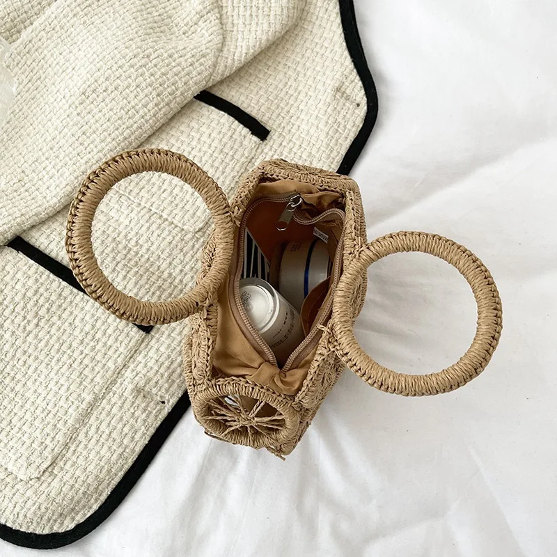 Summer Fashion New Woven Women\'s Bag Straw Woven Beach Handbag Simple Casual Portable Women\'s Shoulder Bag