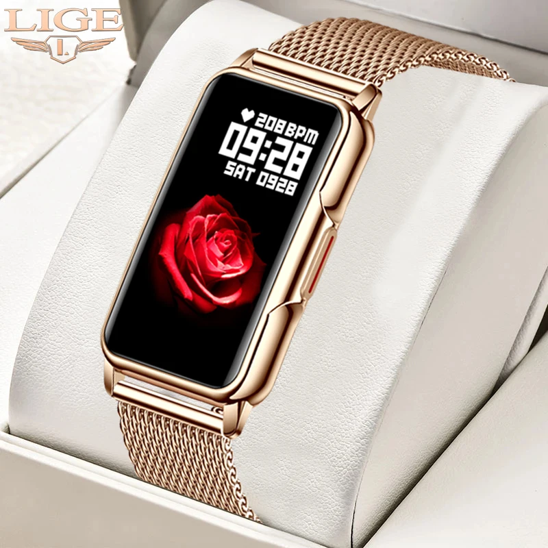 

LIGE New Fashion Smart Watch Ladies Message Push Blood Pressure DIY Custom Dial Sports Bracelet Waterproof Men Smartwatch Women