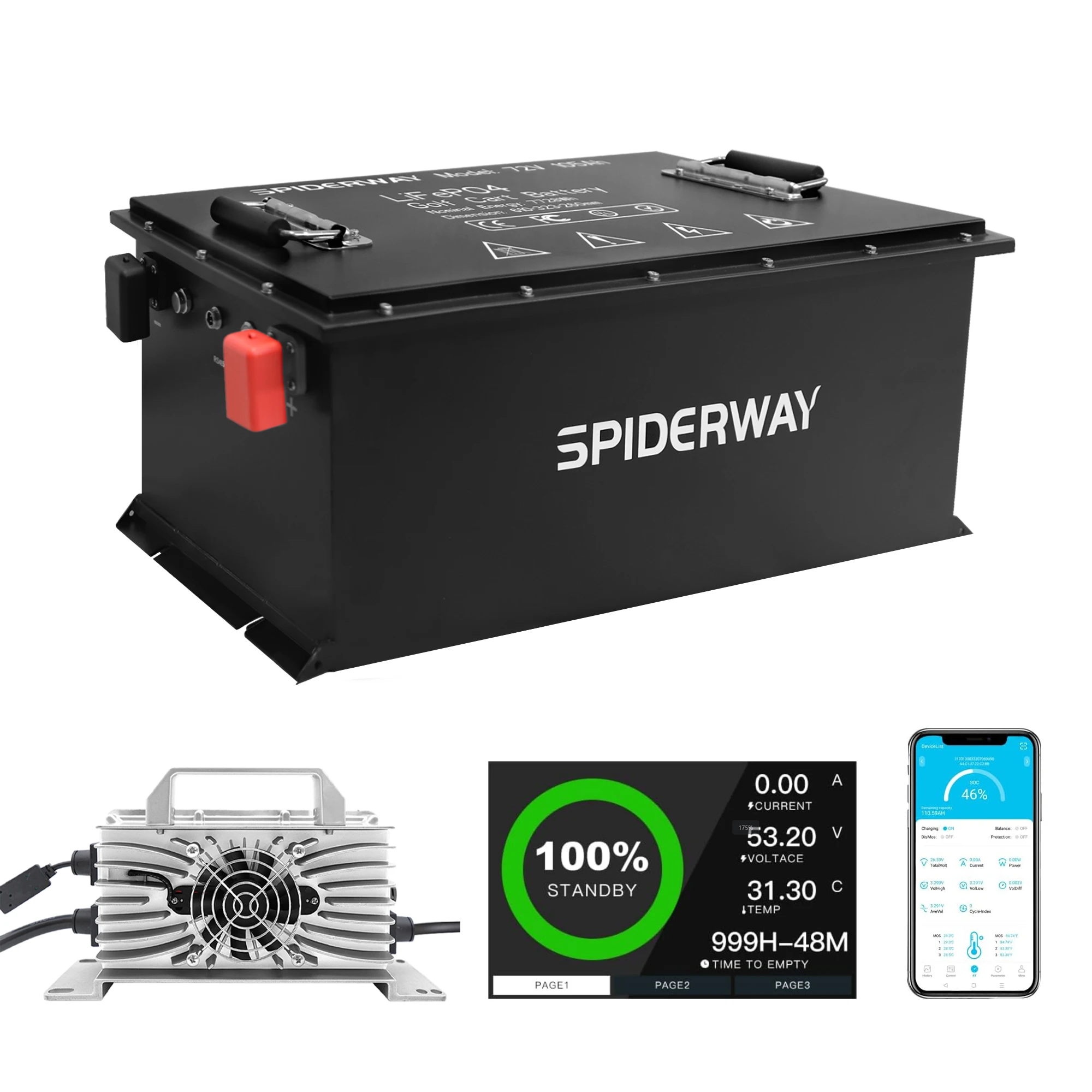 72V 105Ah Golf Cart LiFePO4 Lithium Battery + 72V 25A Fast Charger for GEM ICON