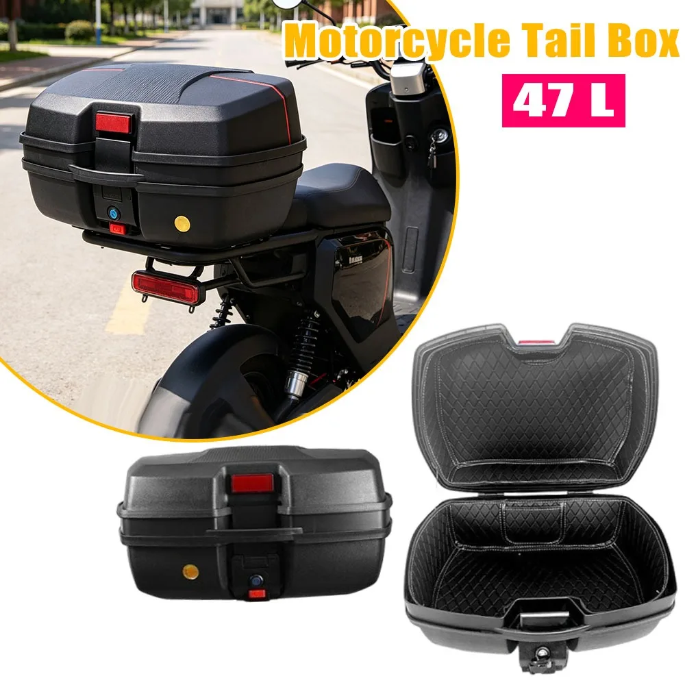 47L Motorcycle Top Case Rear Trunk Thickened Waterproof Sunproof Quick Release Universal Storage Box for Electric Vehicle