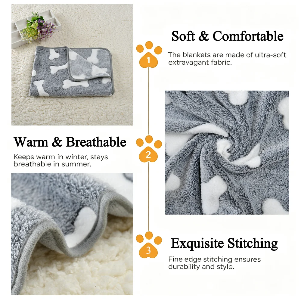 2PCS Winter Pet Blanket Cute Print Dogs Cat Household Pet Sleeping Sheet Cozy & Warm Pad For Small Medium Large Dog Pug Supplies view 4