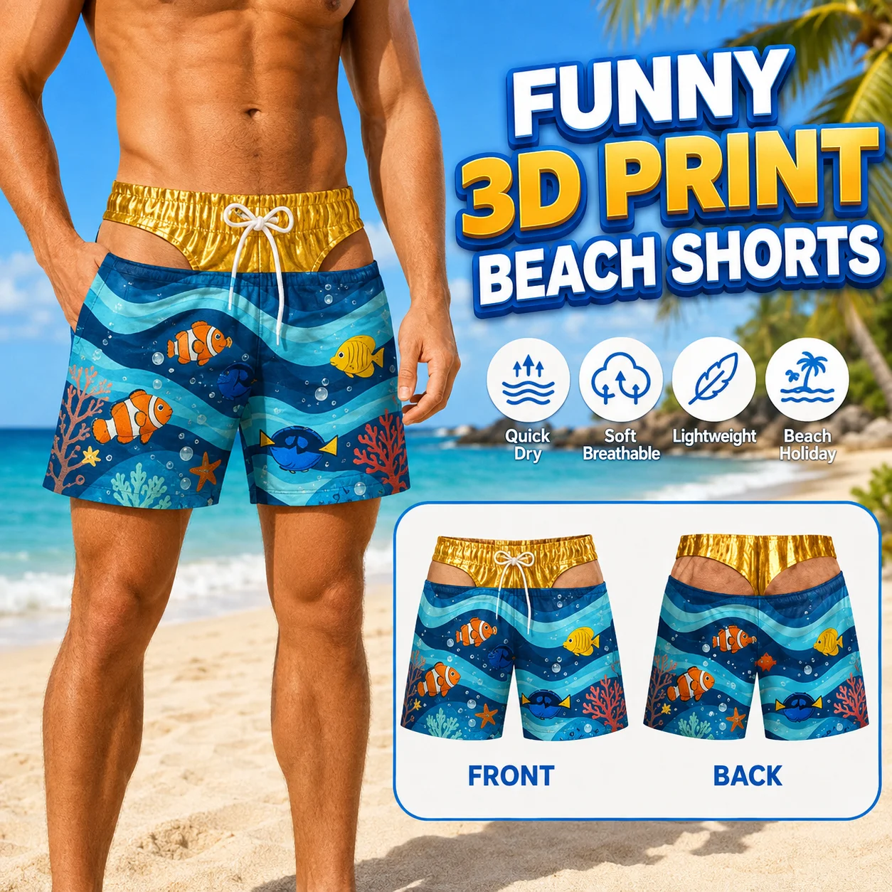 Mens 3D Candy Beach Shorts Funny Men's Swimsuit Tropical Flower Print Quick Dry Boardshorts For Swimming Resort Vacation Surf