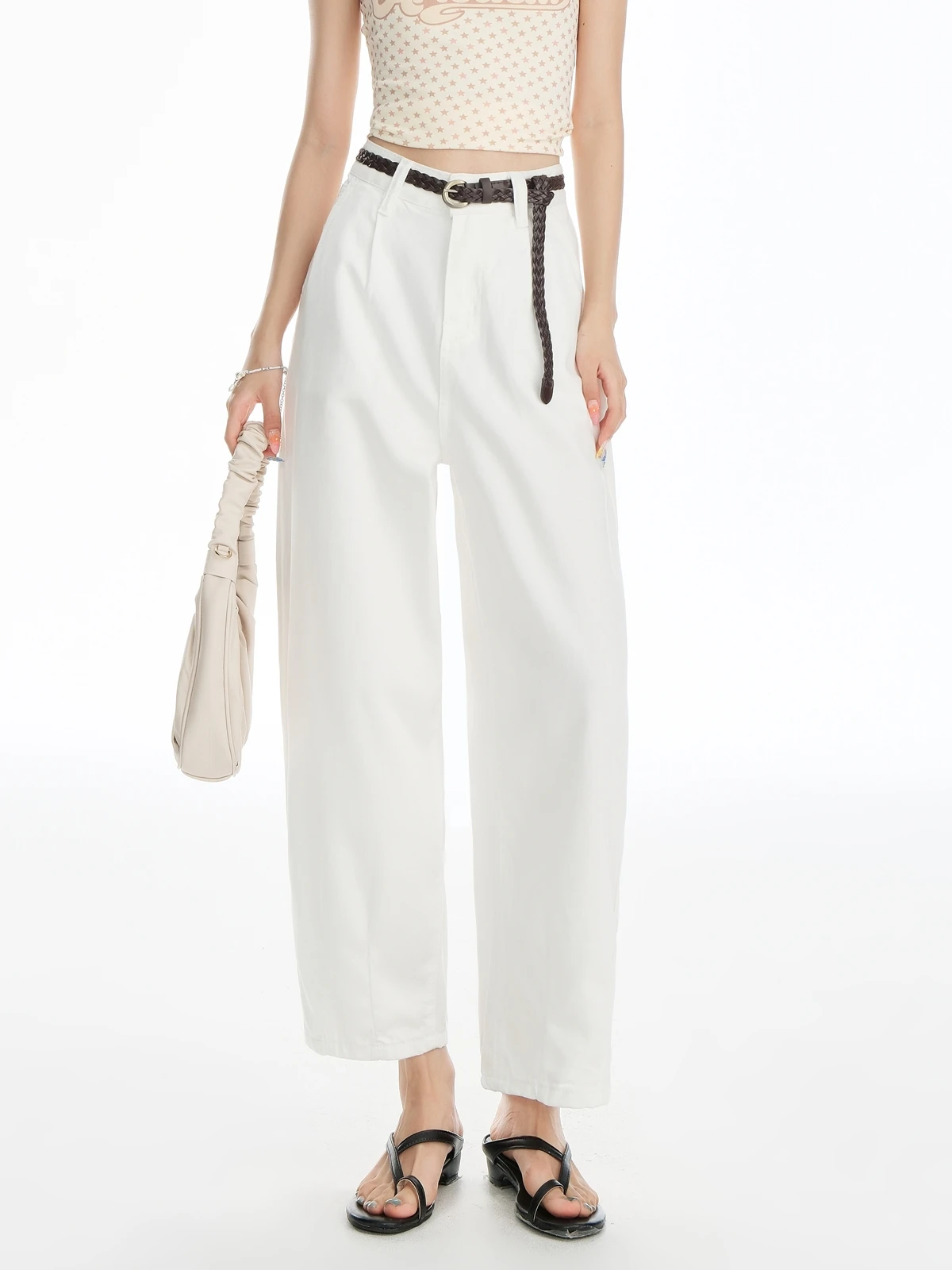 

ZHISILAO новые белые джинсы до щиколотки, женские мягкие хлопковые джинсовые брюки-шаровары с высокой талией, уличная одежда, весна-лето 2025