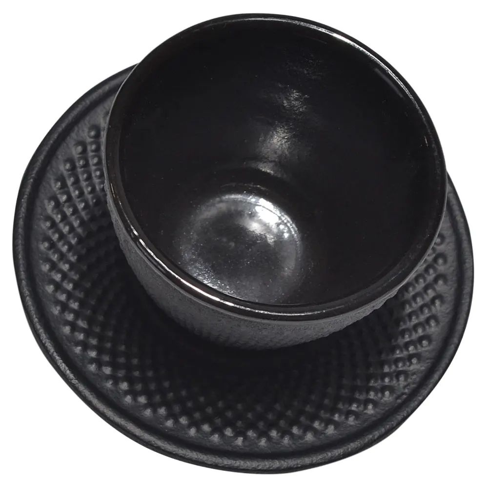 

1 set Iron Tea Cup Saucer Set Cast Retro Teacups Smooth Anti Rust Home Office Use Mini Kung Fu Tea Cups For Restaurant Black