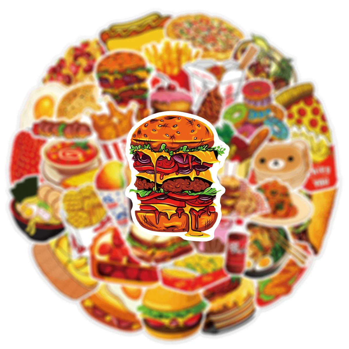 50PCS Delicious Food Drink Stickers Cute Cartoon Graffiti Decals DIY Phone Motorcycle Stationery Fridge Car Wall Sticker