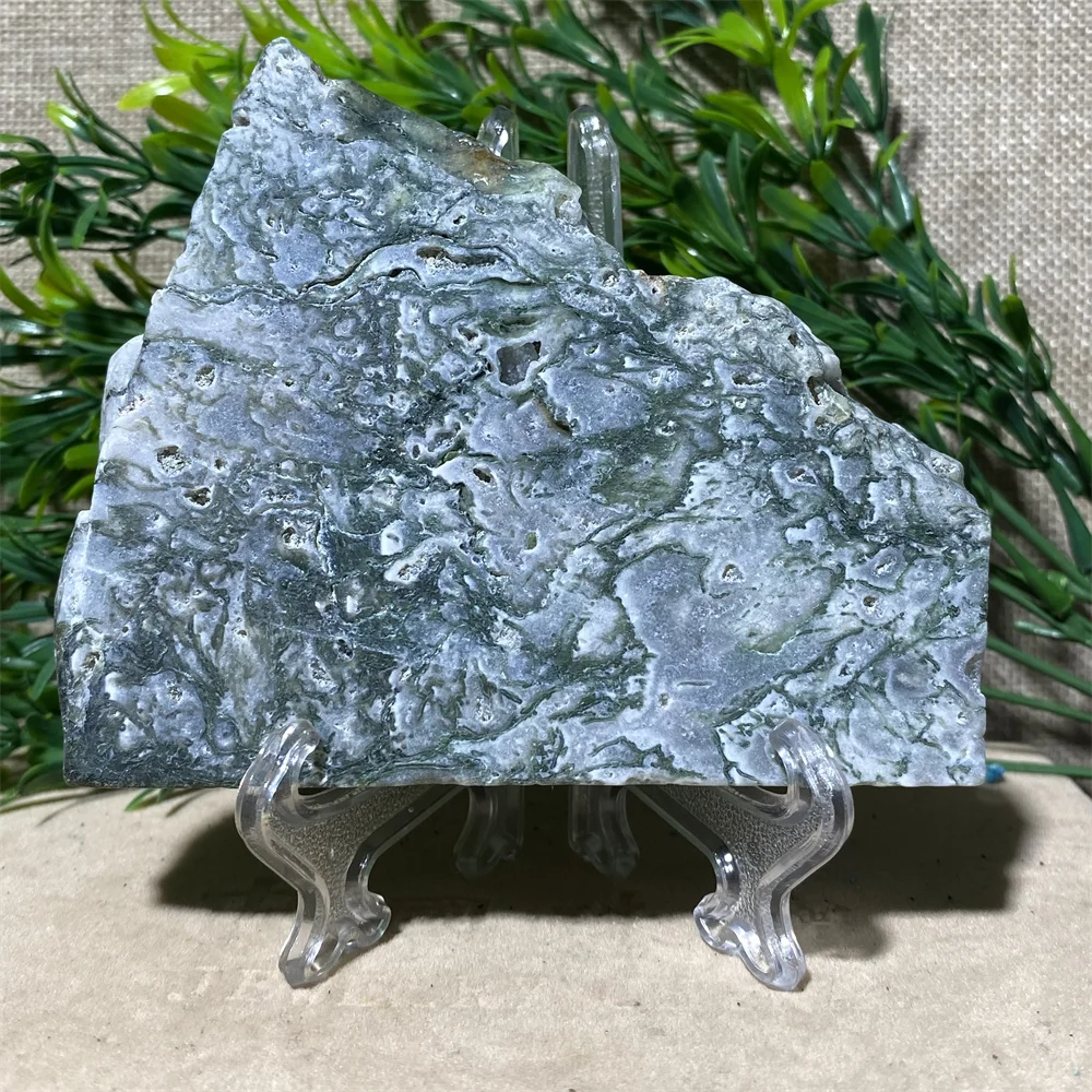 Хрустальный Натуральный Мох, Агатовая плита, красота, кварцевый камень, фотообразец, элемент рейки, домашний декор, комната + подставка