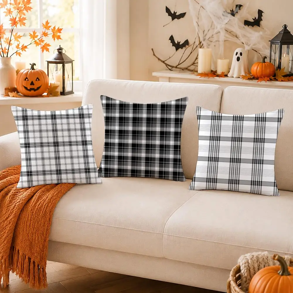 Black white and gray Cushion Cover Halloween decoration trick or treat cushion cover, ghost, pumpkin head, bat decoration