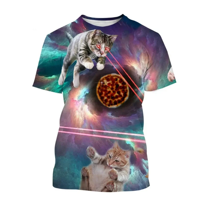 Y2K New Cool Animal Cat 3D Print T-shirt Men Women Galaxy Space Lovely Kitten Cat T Shirt Pizza Funny Street Short Sleeve Tops