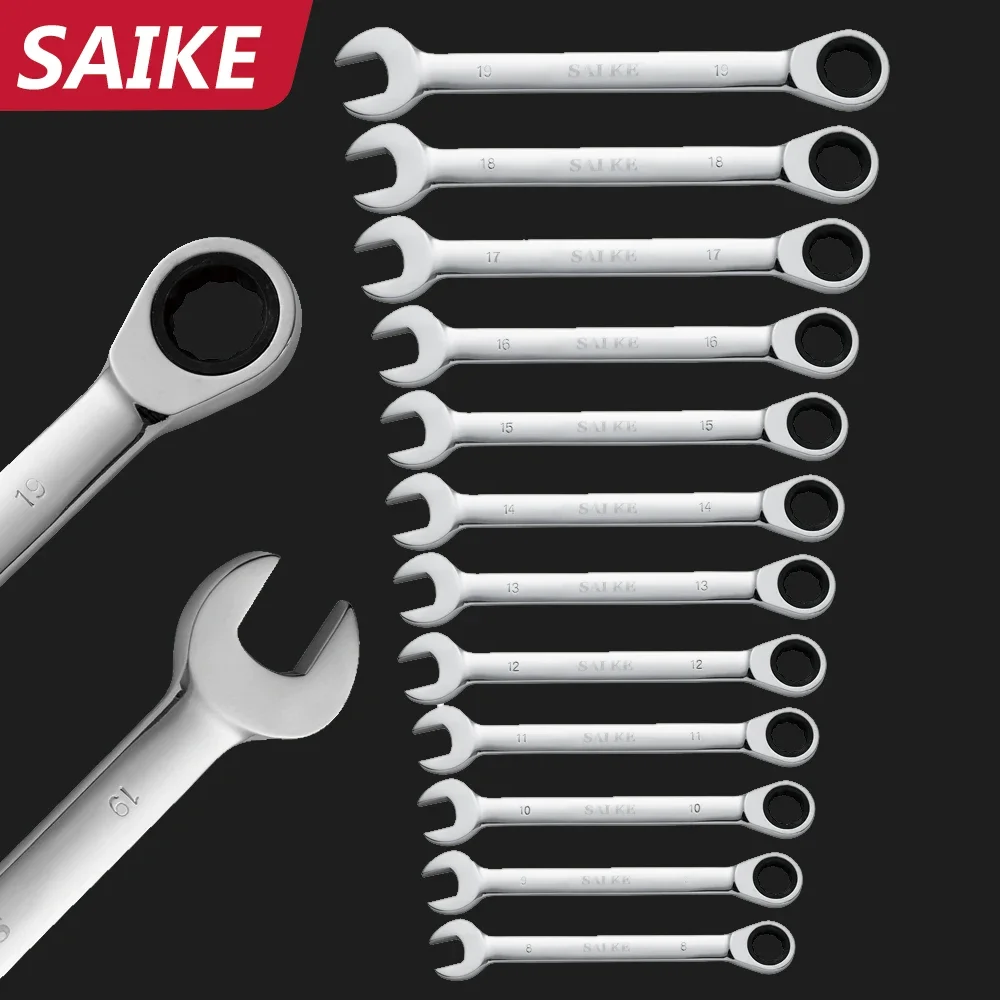 8-19mm Ratcheting Box Combination Wrenches Set for Car Repair Ring Spanner Hand Tools A Set of Key