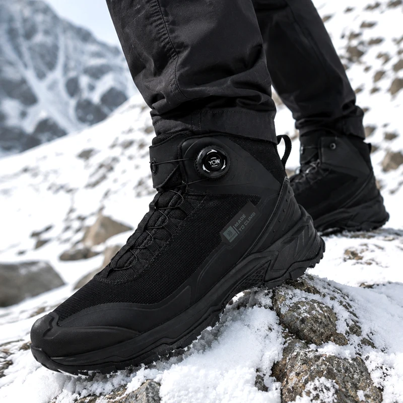Baasploa Men Winter Boots Warm Plush Lined High Top Shoes Dial Closure Snow Boots Water Resistant Non Slip Walking Sneakers