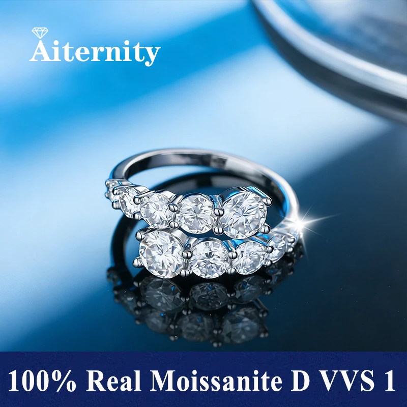 Moissanite Ring S925 Silver D Clarity Gold Plating Pass The Diamond Tester Gift GRA Certificate Twist Arm Double End Open Ring