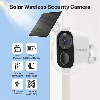 Vstarcam 2K Solar Security Cameras Wireless Outdoor Battery Powered Security Camera PIR Motion Alarm Cloud Storage Two Way Audio 1