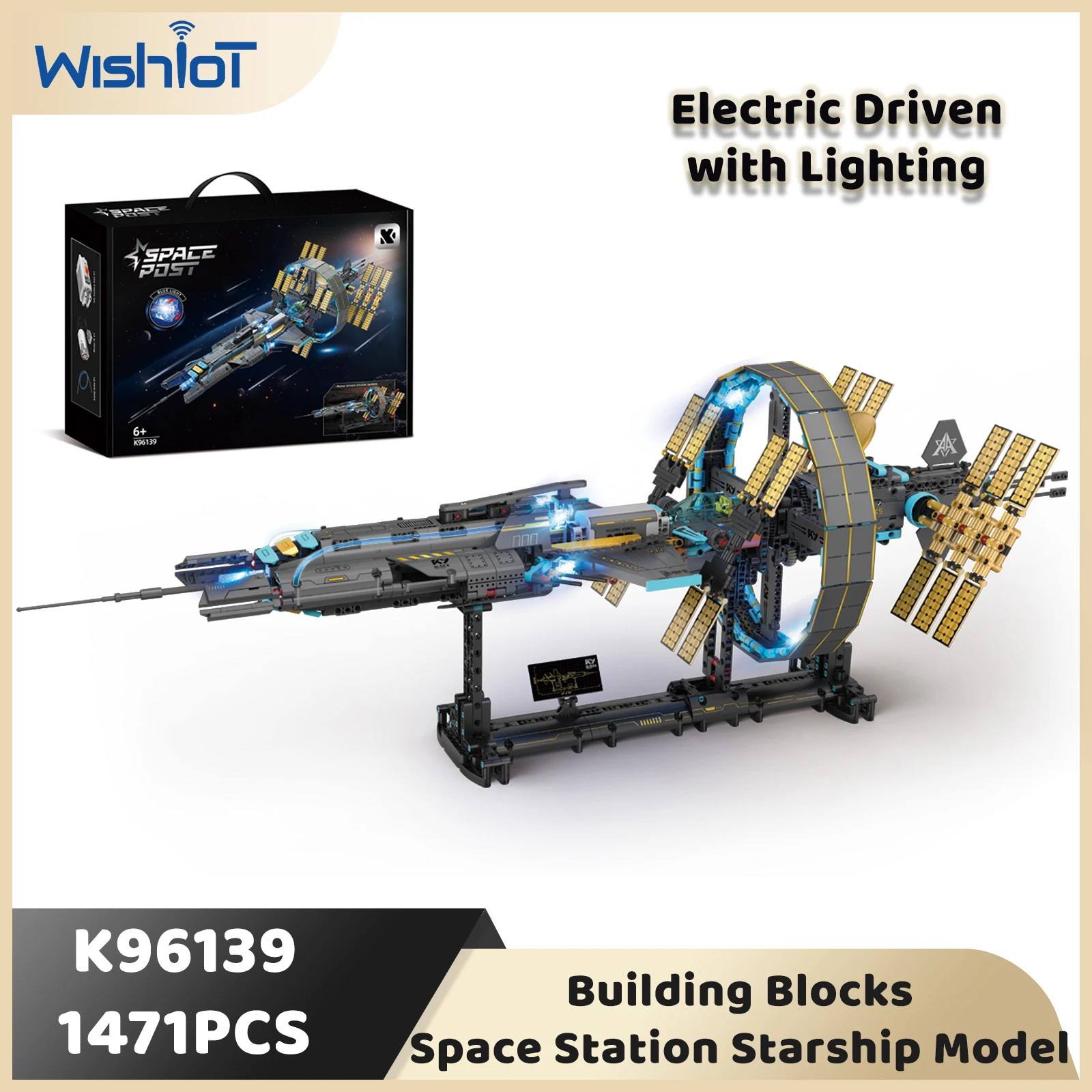 1471PCS Space Post With Light Building Blocks Space Station Starship Model Electric Driven Desktop Decor Toys Kids Aldult Gift