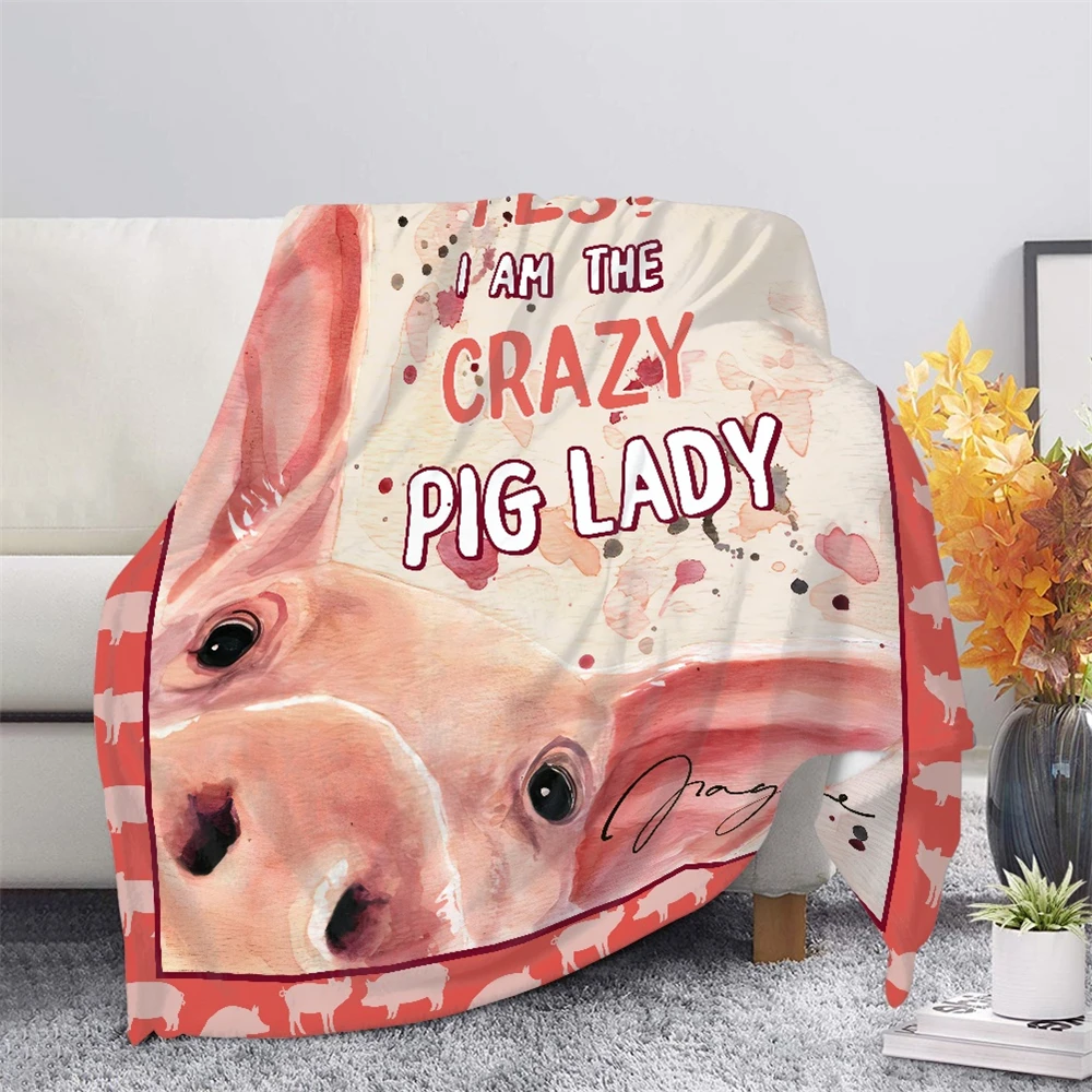 

HX Winter Flannel Blanket Crazy Pig Lady 3D Printed Throw Blankets for Beds Cozy Plush Quilts Baby Soothing Blanket