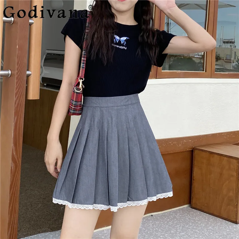 

Большой размер Jk Girl Зимняя милая кружевная плиссированная юбка с высокой талией Корейские однотонные трапециевидные универсальные студенческие юбки для снижения возраста