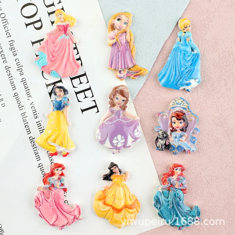 Kawaii Cartoon Saia Longa para Crianças, Série Princesa, Resina Scrapbook, Joalheria DIY Presente, Acessórios de Cabelo, Novo, 10 Pcs