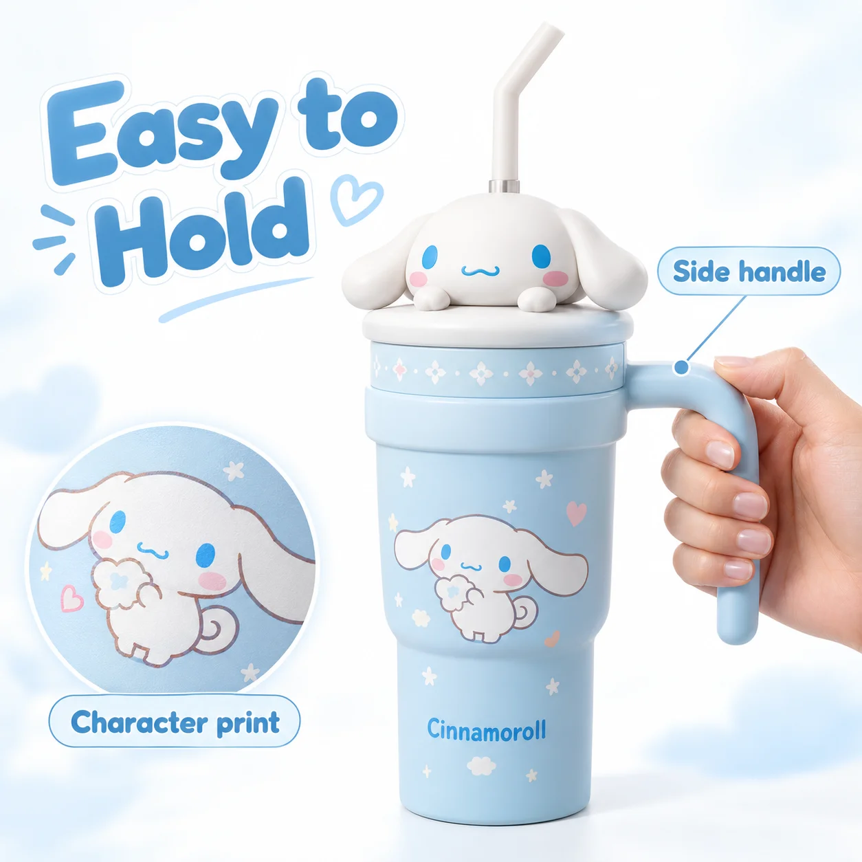 Sanrio 700ml Tumbler with Handle Straw 316 Stainless Steel Insulated Cup Hello Kitty Kuromi Cinnamoroll My Melody Travel Mug