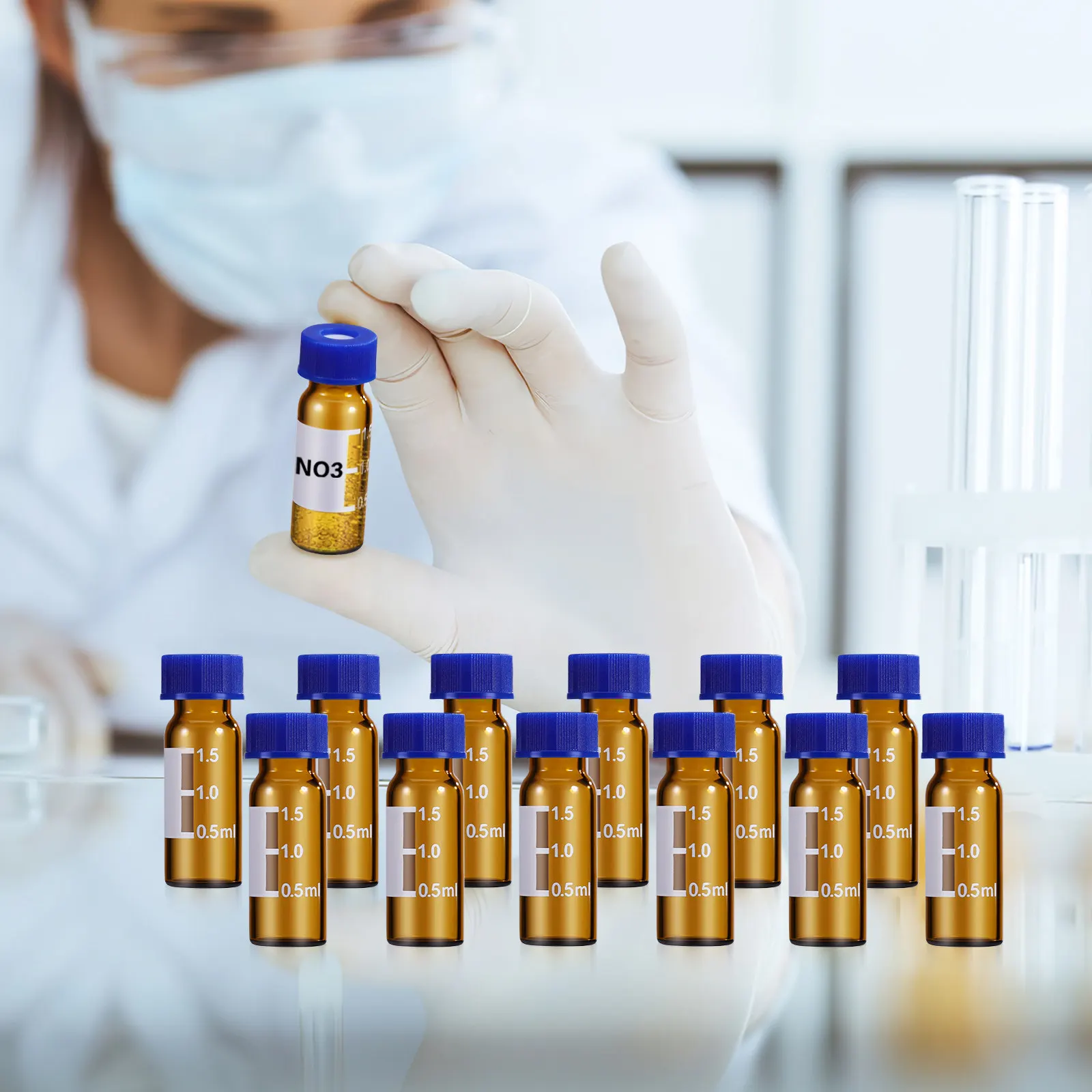100Pcs Tiny Glass Jars Sampling Vials Amber Bottles Caps Graduated Design Small Glass Bottles Lab Empty Vials Leakproof