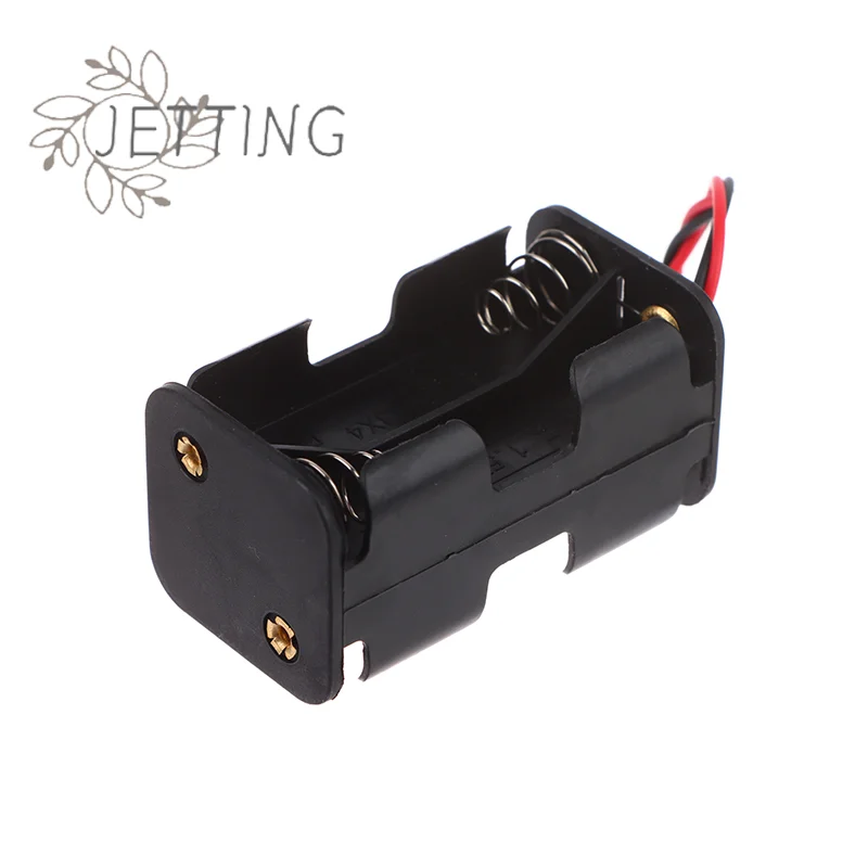 (SMTGDP11) Soporte para pilas AA de 6 V para 4 pilas AA, caja de almacenamiento de plástico negro, estuche para pilas AA de doble capa con cable