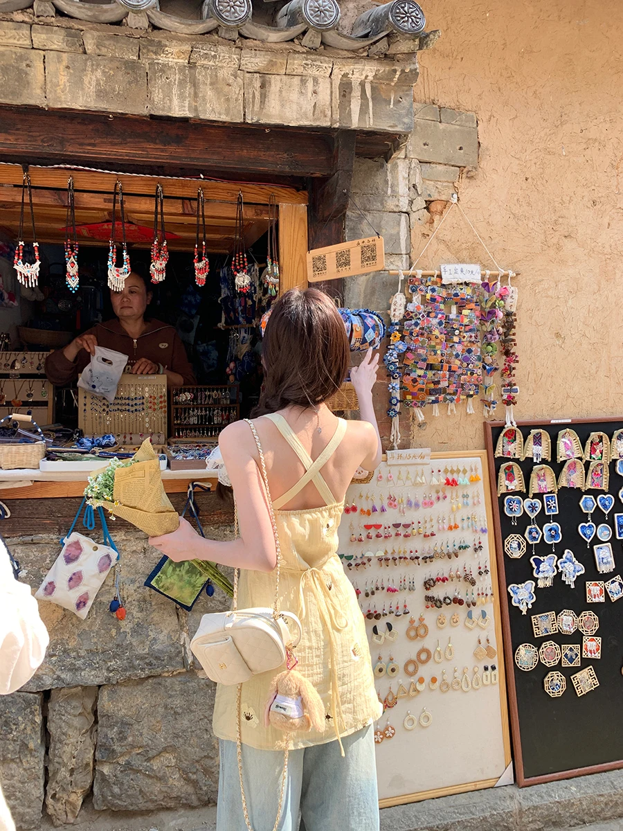 فستان صيفي جديد أصفر بدون أكتاف وياقة على شكل V للنساء، فستان بخصر مرتفع وتصميم A-line، أنيق وبسيط للعمل، فستان G عصري #2