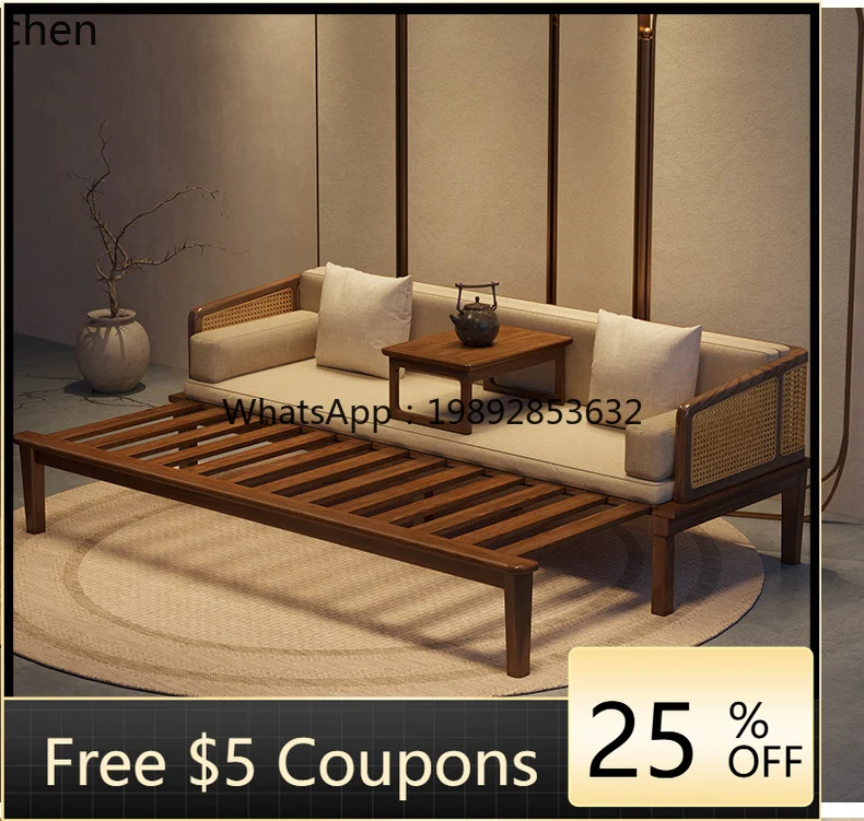 

H1 solid wood Arhat bed integrated telescopic dual-purpose living room folding sofa bed