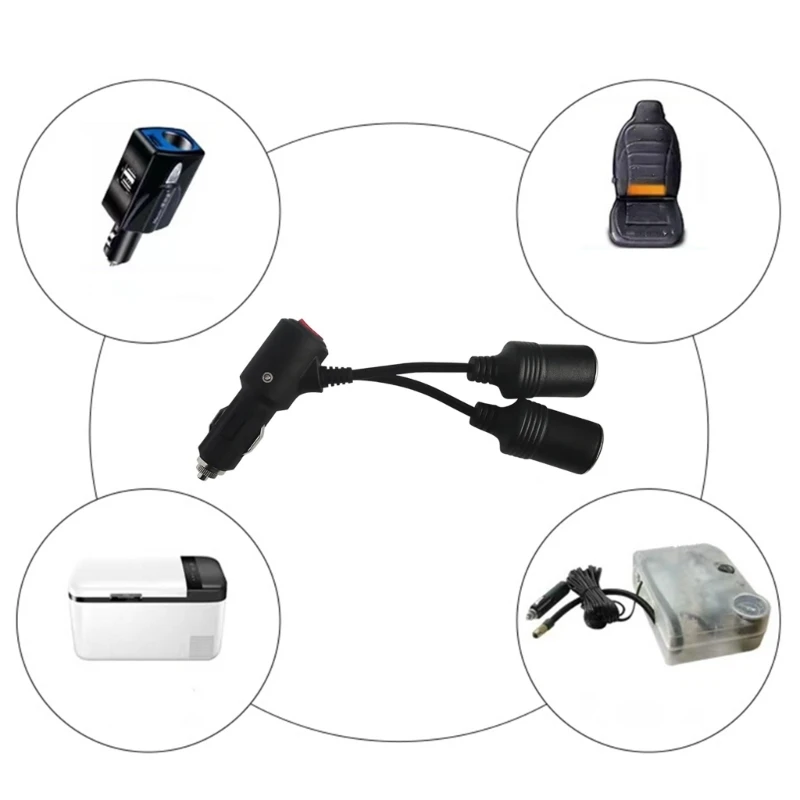 12V 24V Cigarette Lighter Splitter Adapter w/ On Off , Car Cigarette Lighter 1 Male to 2 Female Sockets Y Splitter