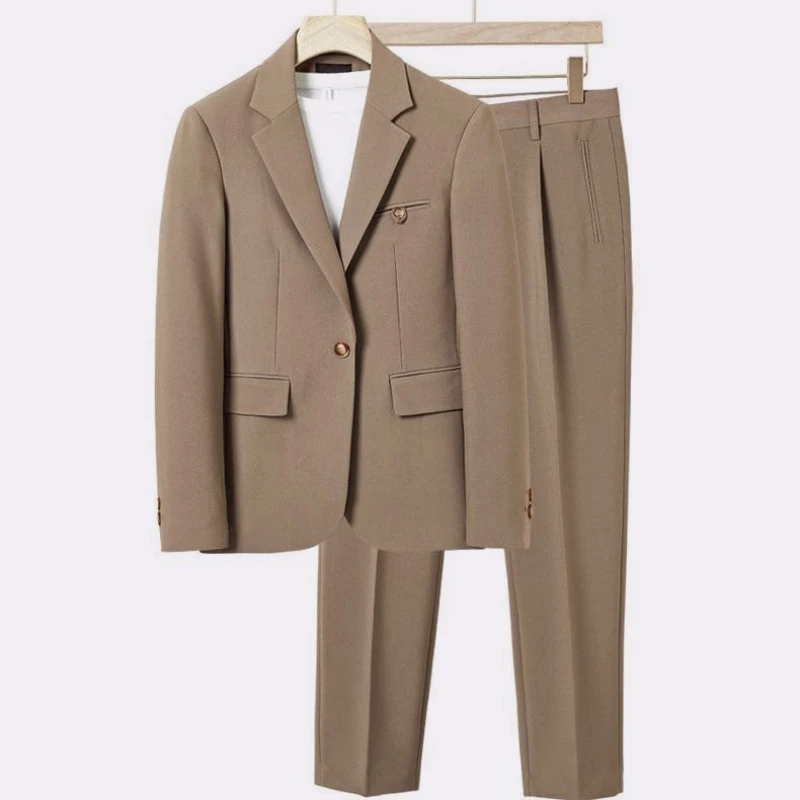 

(2-piece suit jacket and pants set) High end men suit, men's suit set, solid color men's suit，Slim fit men's suit