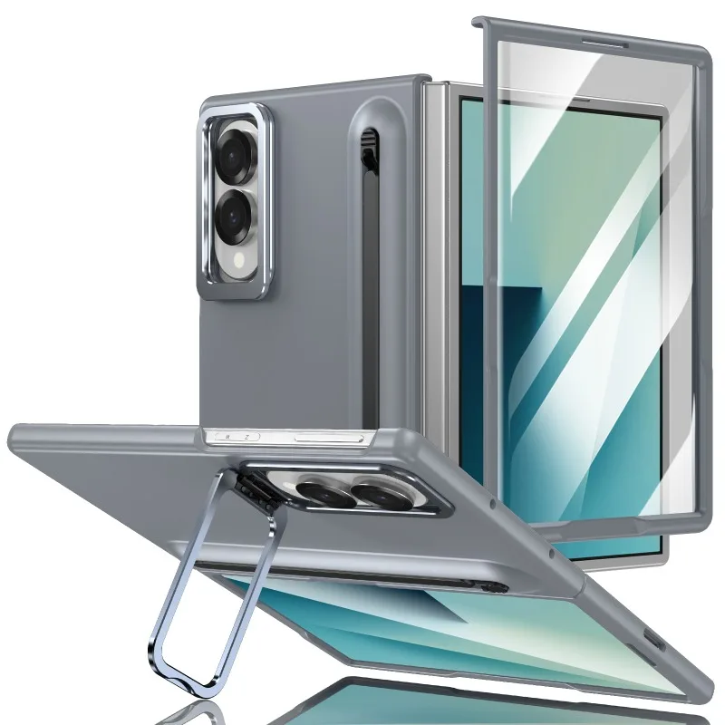 For Samsung Z Fold 8 Wide Phone Case Pen Slot with Stylus Lens Bracket Tempered Glass Film Skin‑Friendly Touch Shockproof Cover