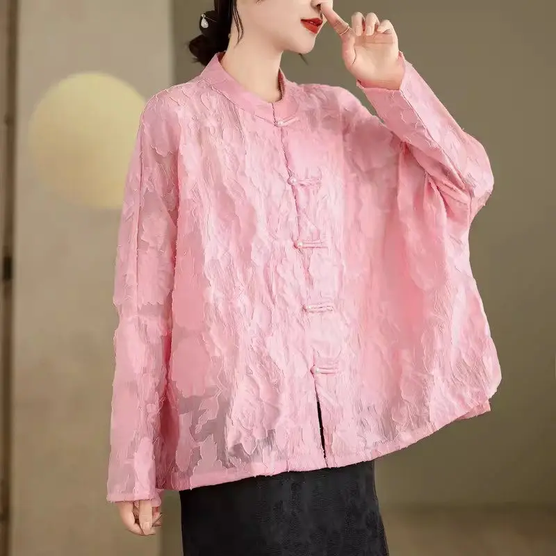 2024 New Chinese Style Flower Long Sleeved Jacket Sun Protection Shirt Top Women's Clothing Design Loose Fitting Cover Up K839