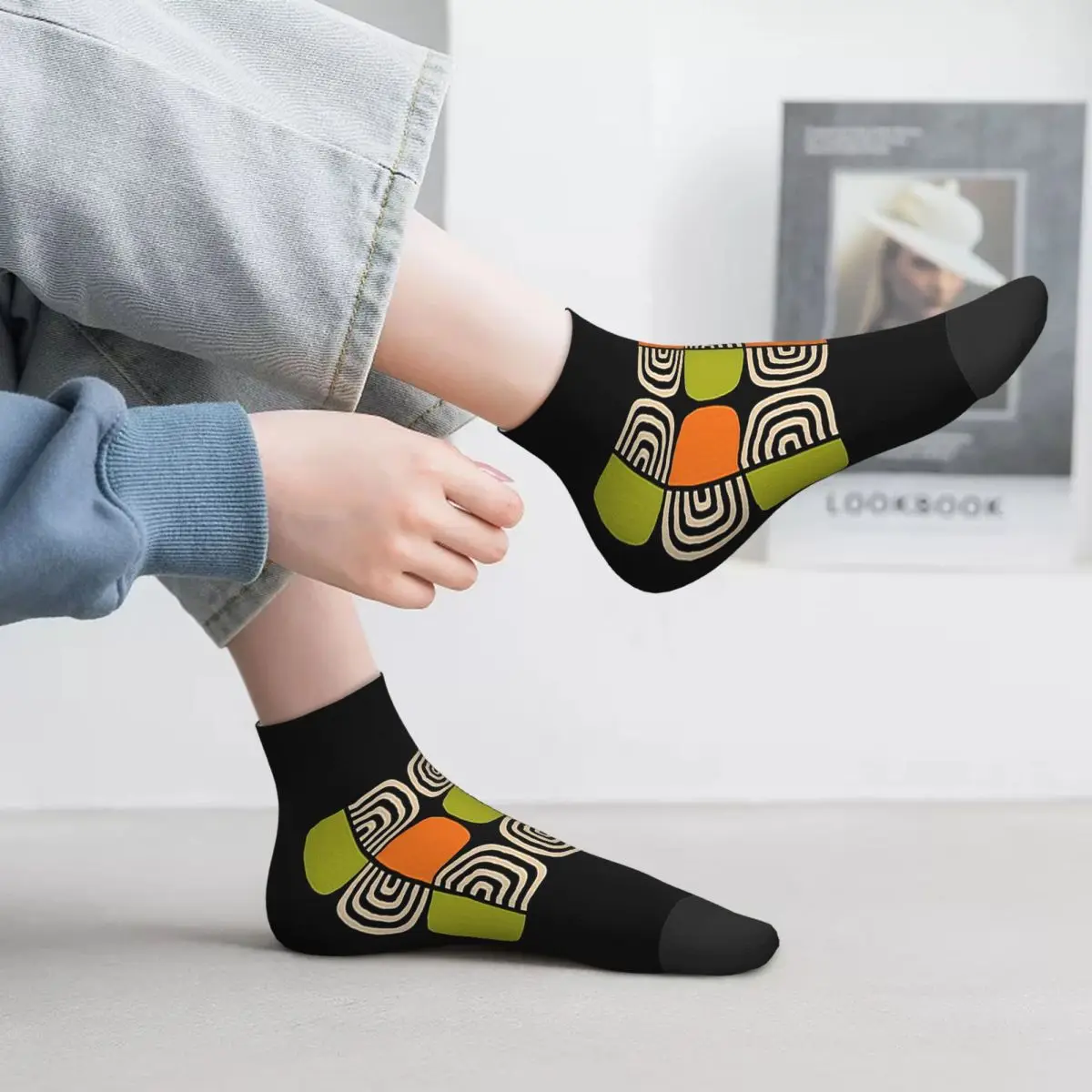 

Полуконцентричные круглые носки с узором, черные, оранжевые, зеленые и беговые носки, чулки в стиле Харадзюку, всесезонные носки, аксессуары для унисекс