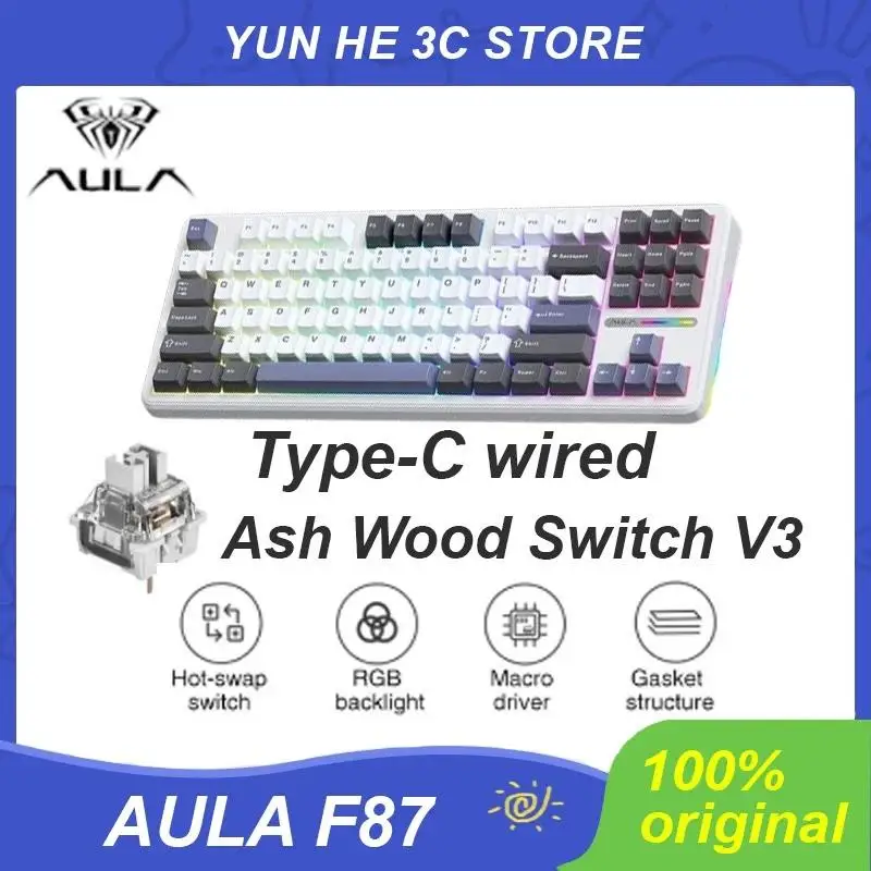 

Aula F87 Mechanical Keyboard Type-C Wired 80% 87 Keys Hot Swap Rgb Gasket Pbt Customized Pc Gaming Keyboard Gamer Esports Office