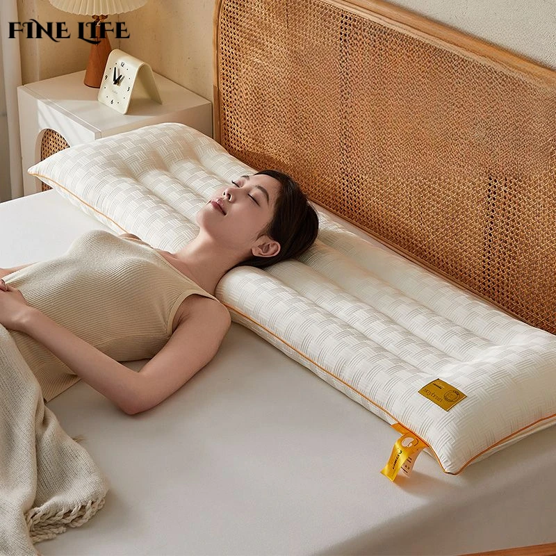 【Shop Hot Sale】Couple Double Lengthened Pillow Soybean Fiber Pillow Core Cervical Support Improve Sleeping Household Long Pillow