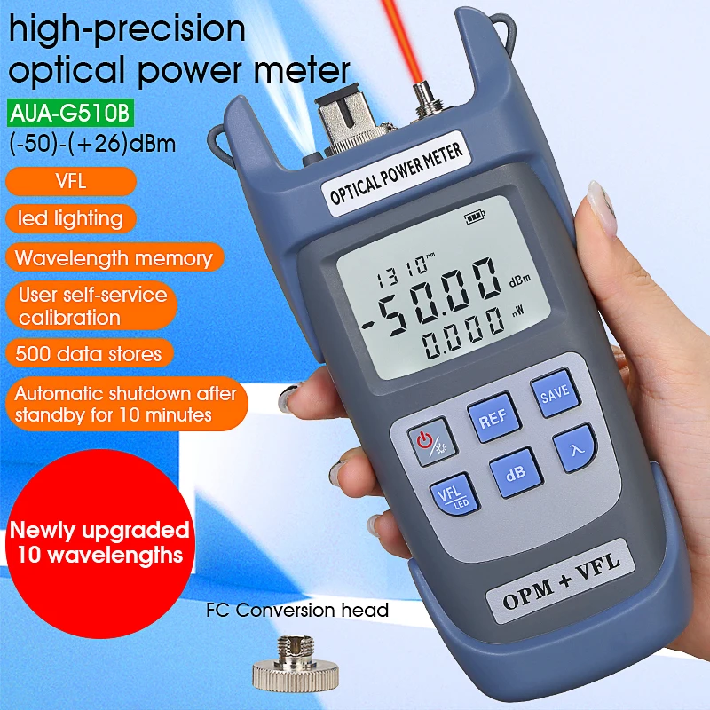 COMPTYCO AUA-G510B Optical Power Meter (-50 to +26dBm OPM) Visual Fault Locator (1/10/15/30/50MW VFL) All-in-one Fiber Tester
