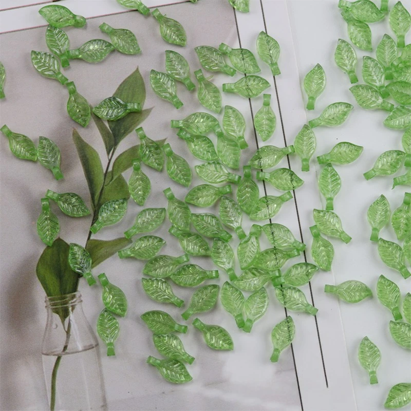 5x10mm 9x13mm Green Transparent Leaf Shape Acrylic Beads Pendant Loose Bead For DIY Jewelry Making Bracelet Charm Accessories