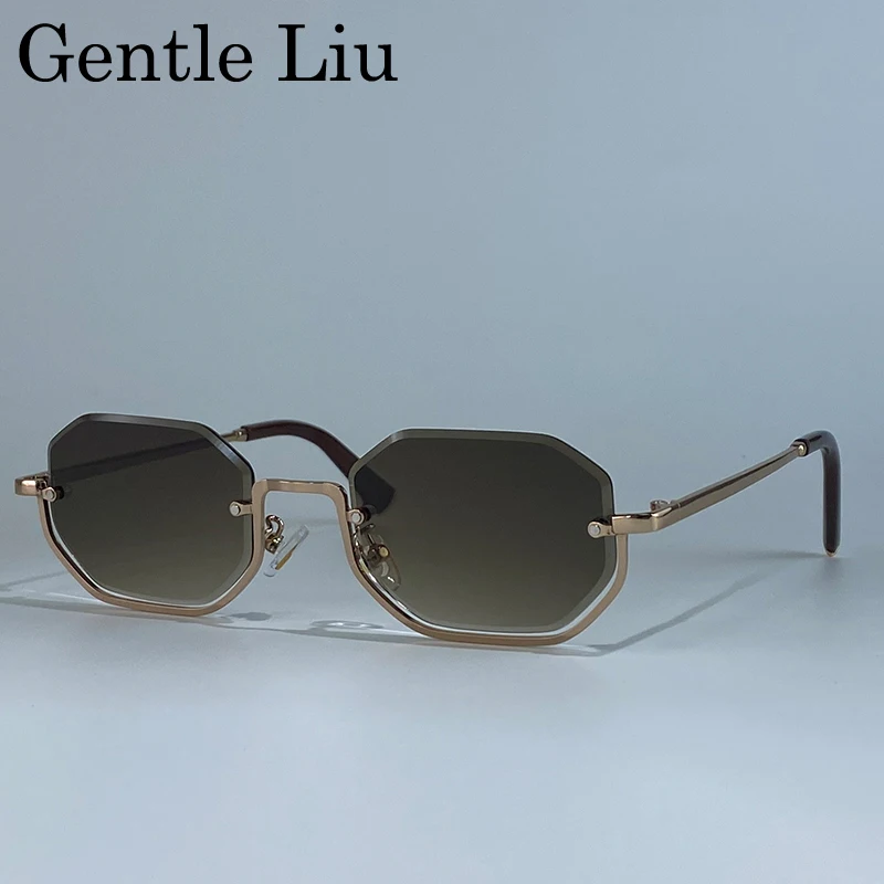 شبه بدون شفة المثمن فاسق النظارات الشمسية النساء 2025 العلامة التجارية الفاخرة خمر إطار معدني نظارات شمسية للسيدات العصرية في الهواء الطلق النظارات #2
