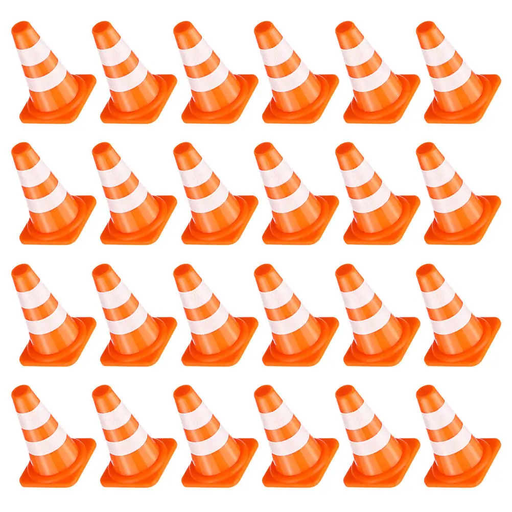 24Pcs Children Mini Traffic Cones Orange Miniature Construction Barriers Realistic Driving Accessories