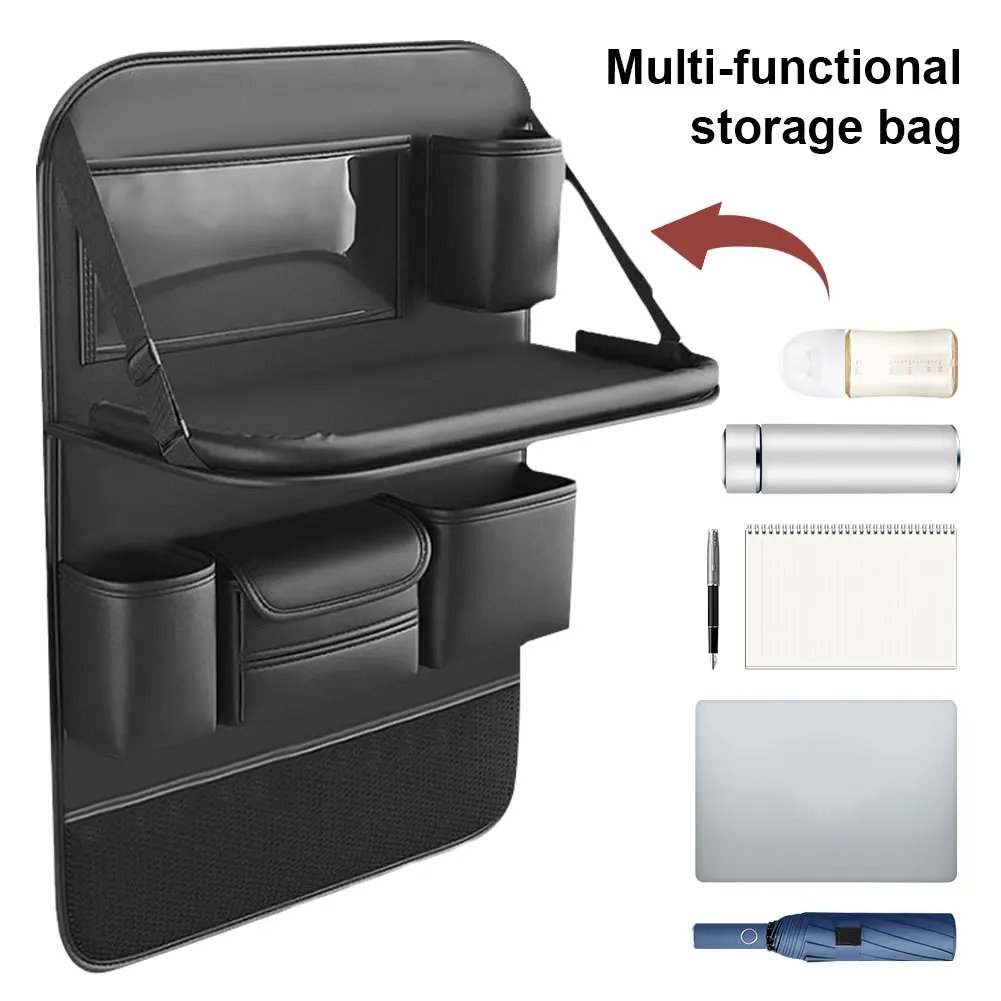 

Car Back Seat Storage Holder with Foldable Tray Car Seat Back Storage Bag PU Leather Multi-Pocket Car Accessories